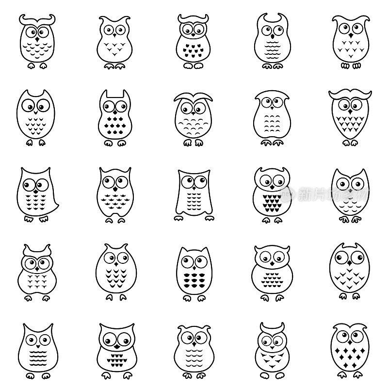 Set of Cartoon Owl Icons
